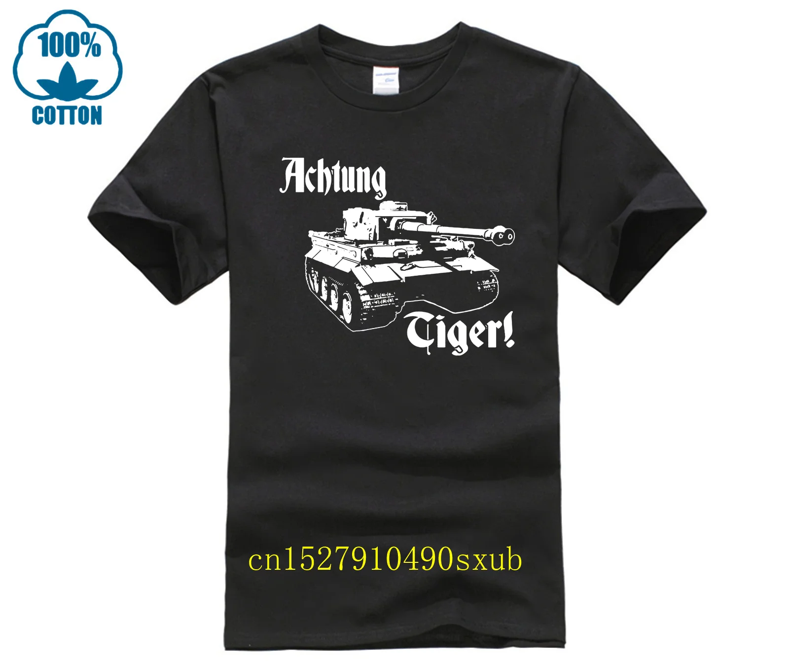 Mens Achtung Tiger Ww2 German Deutschland Wehrmacht Panzer Tank Black Tee Shirt World Of War 2 Military Armor T-Shirt