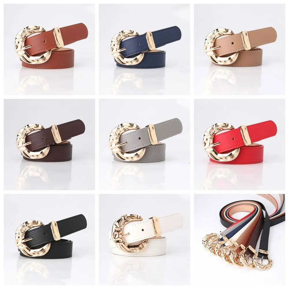 

Multicolor Pu Leather Belt Retro Waistband Korean Style Gold Round Buckle Belt Wide Belt Cummerbunds Lady