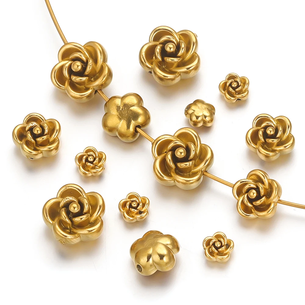 Set of 10 Gold-Plated Stainless Steel Rose Beads
