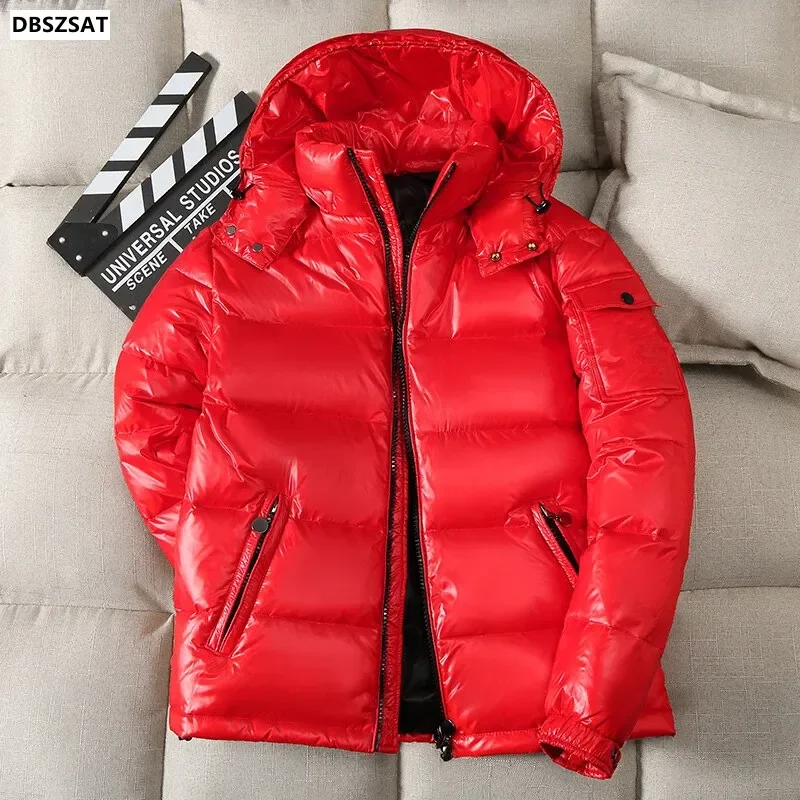 Down Jacket Men Women Winter Thick Warm Glossy Duck Zipper