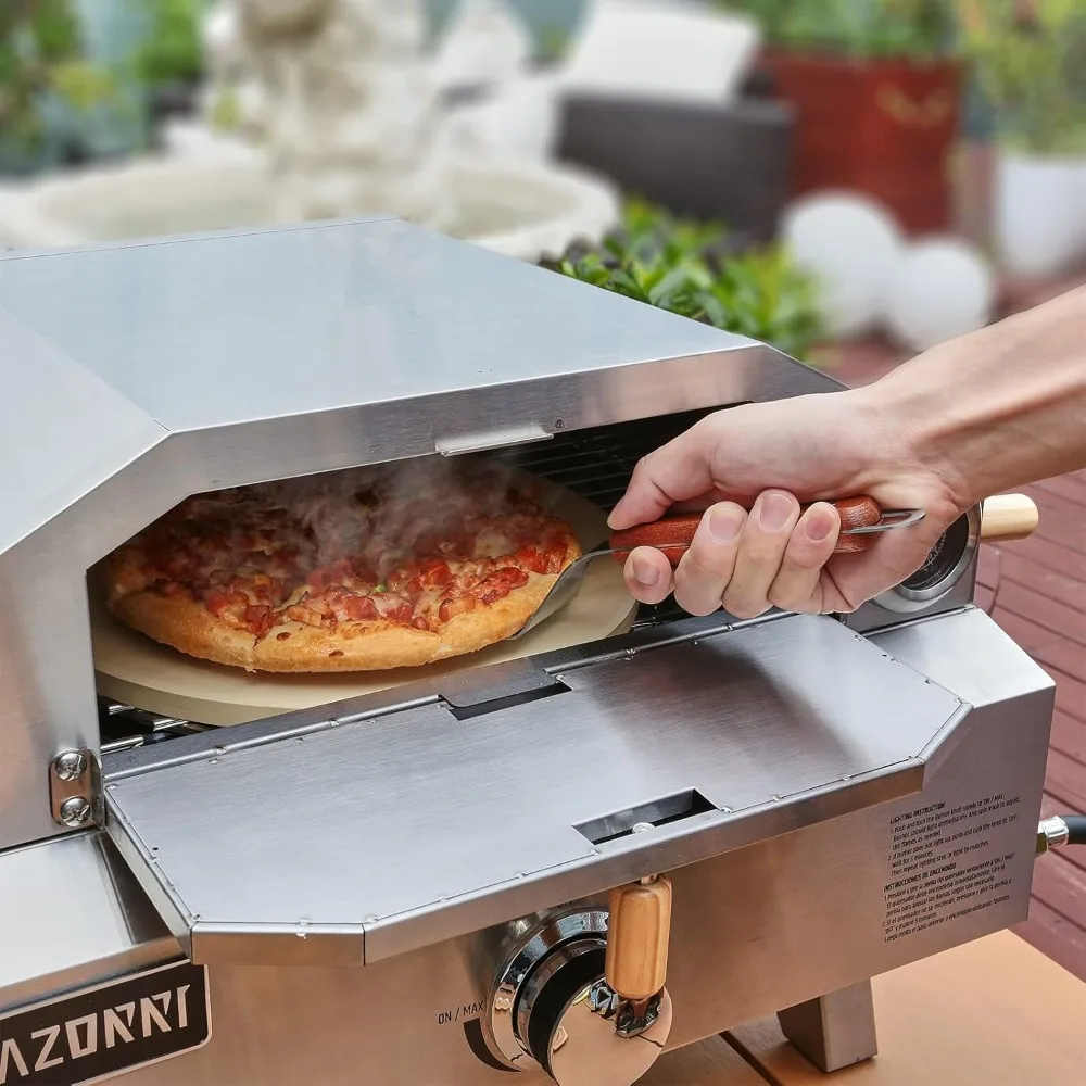 Portable Propane Pizza Oven and Grill with 13in Stone, Thermometer - For Camping, Patio Cooking, BBQ 6