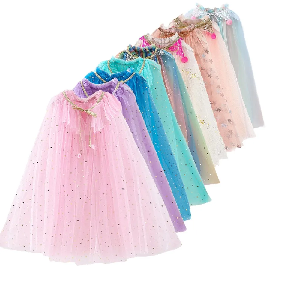 Costume da ragazza per bambini vestito elegante Cape Kids Christmas Halloween Party Supply Girl Tulle mantello Elsa Rapunzel accessorio Cosplay