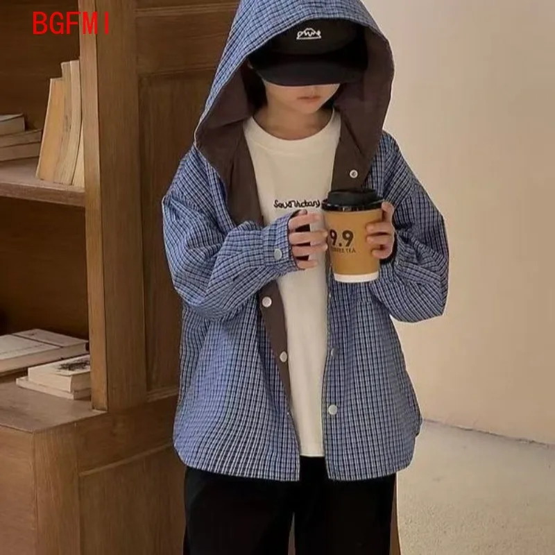 Boys Girls Outerwear Spring Autumn Double-sided Handsome for Teenage Boys Korean Student Hooded Windbreaker Children's Clothing - 5