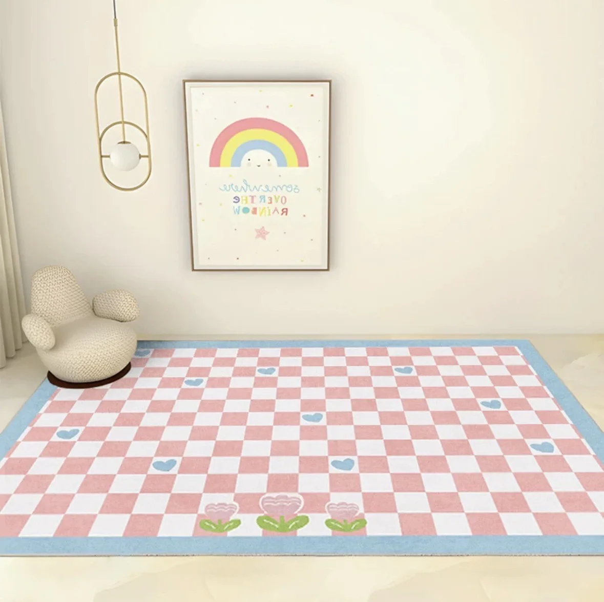 Floor Mat VIKAMA Ins Cream Style Girl Imitation Cashmere Carpet Bedroom Bedside Living Room Full Of Non-Slip Easy Care Carpet Home Decor