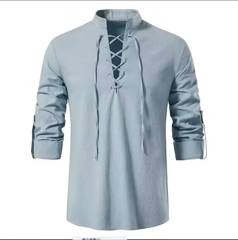 

2023 New Cotton Linen Shirt Men's Casual Blouse Tops Long Sleeve Tee Shirt Spring Autumn Slanted Placket Vintage Yoga Shirts