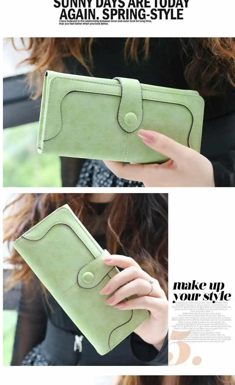 Beliebte europäische und amerikanische Retro-Handtasche aus mattiertem PU-Leder, hochwertige Damenhandtasche mit mehreren Kartenfächern, Faltschnalle, modischer Trend, lang – Detail 11