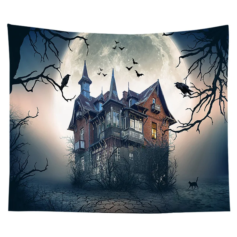 Halloween Tapestry Castle of the Night Cemetery Tapestry Hippie Wall Hanging for Bedroom Dorm Living Room Home Decor