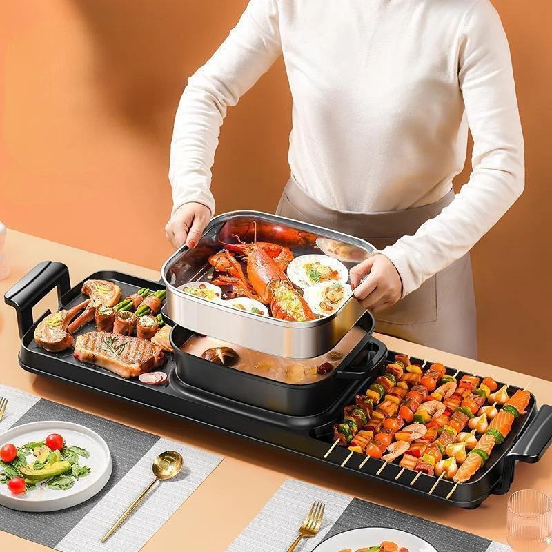 

2200W New Cooking Baking Integrated Pot Double Control Korean Multi Cooker Electric Baking Pan Oven Barbecue Hot Pot Soup Pot