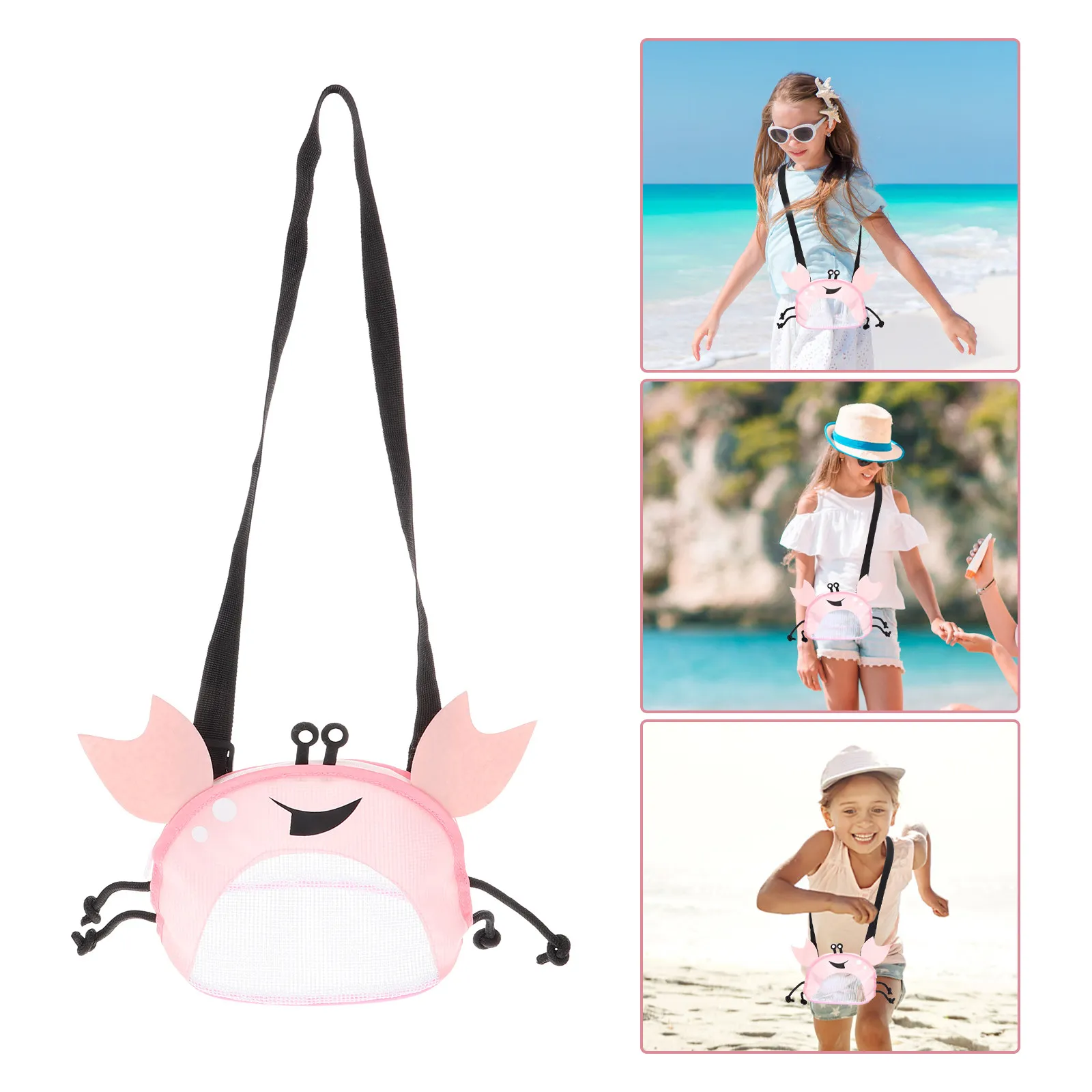 창의적인 게 모양 해변 메쉬 가방 어린이 조개 수집용 대용량 조개 가방 해변 야..