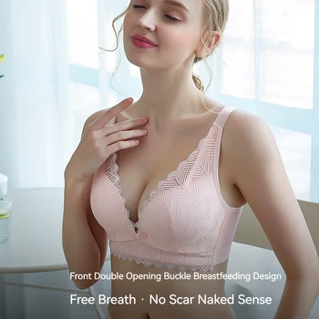 Women Non Steel Ring Gathered Front Open Button Bra Tfeeding Bra Women Lace Pregnant Breastfeeding WomenThinand Anti Sagging Bra 1