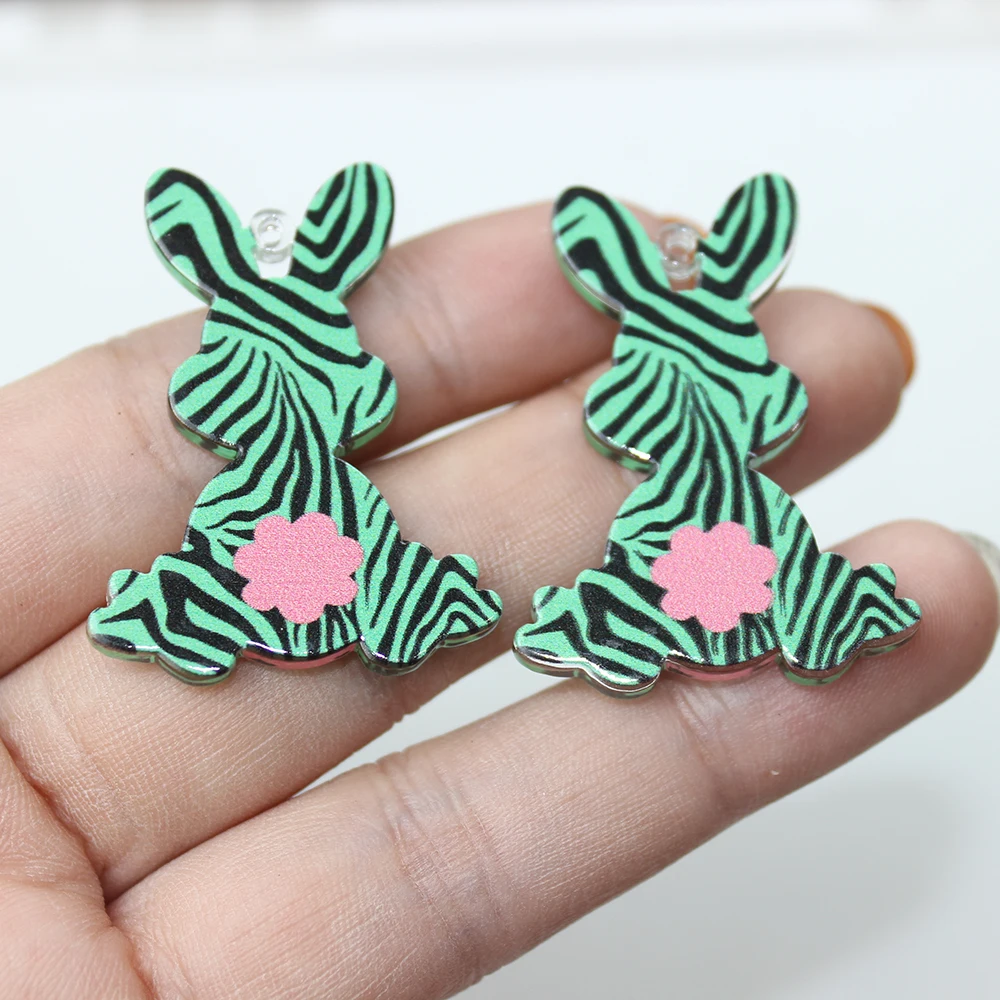 10Pcs/ Acrylic Colourful Easter Bunny Charm Pendant For Diy Earring Necklace KeyChain Jewelry Making Findding Accessories
