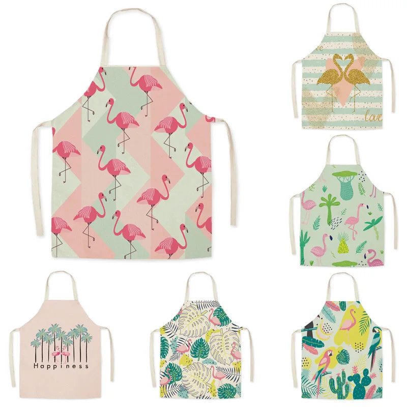 

Nordic Style Flower Kitchen Cooking Aprons For Women Chefs Baking Bibs Pinafore Waterproof Cotton Linen Household Cleaning Apron