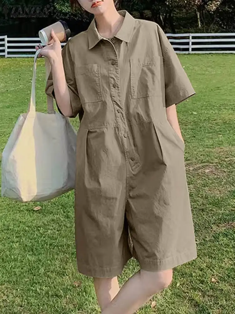 

Комбинезон ZANZEA женский с отложным воротником, модный свободный однотонный короткий Ромпер в Корейском стиле, повседневная одежда для работы, на лето