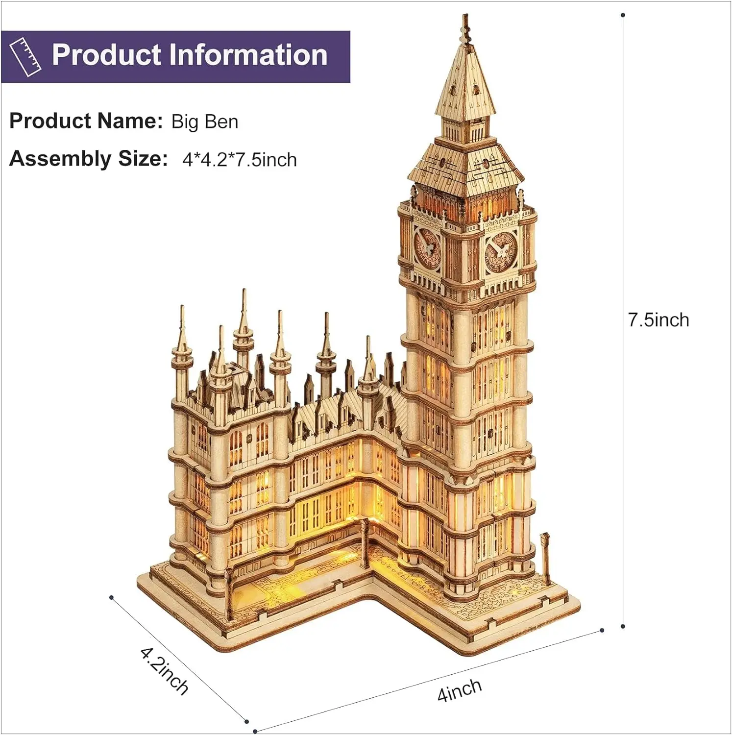 Robotime Big Ben 3D 퍼즐 나무 모델 키트, 건축 공예 키트, 성인용 최고의 생일 선물