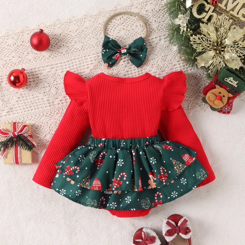 ma&baby 0-18M Christmas Newborn Infant Baby Girls Rompers Long Sleeve Letter Santa Hat Print Jumpsuit Headband Xmas Outfits D05