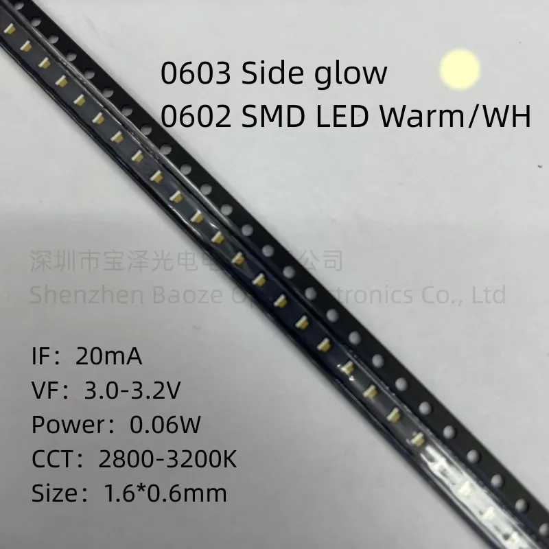 0602 Smd Led Bianco Caldo 1.6*0.6Mm Perline Per Lampade Di Alta Qualità Ad Alta Luminosità 0603 Luminescenza Laterale