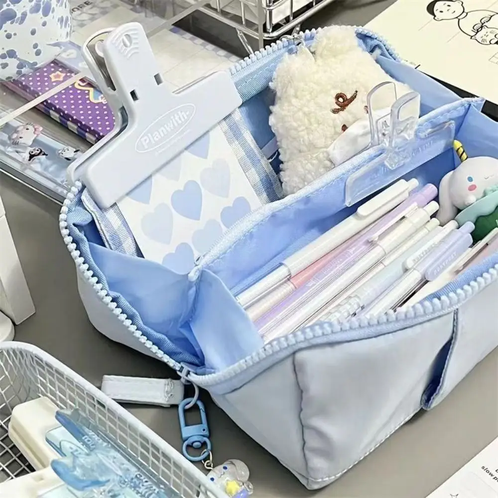 단색 펜 가방, 귀여운 학생 선물, 대용량 문구 보관 파우치, 대형 오프닝 필통, 학교 사무용품
