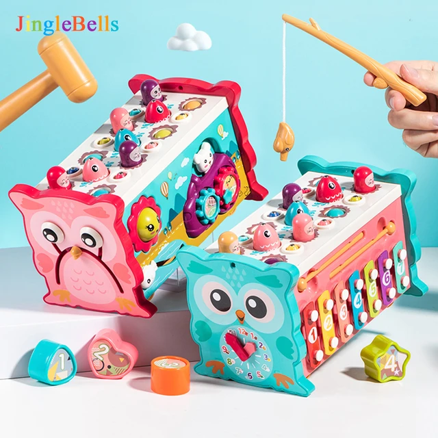 Bebê Montessori Brinquedos Pesca Cube Coruja/0-12 Meses de Aprendizagem  Educacional Relógio Crianças Martelo Jogo Set com Música Puzzle Presente  Piano