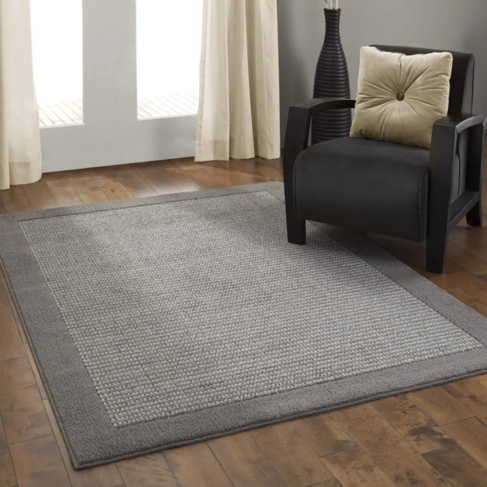 

Traditional Faux Sisal Border Gray Indoor Living Room Area Rug, 5' x 7'