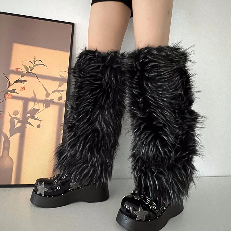 Luxury Brand Runway Fashion Fluffy Faux Fox Leg Warmers Women Thick Warm Furry Boot Covers Chic Harajuku Hot Y2k Girls Legcovers