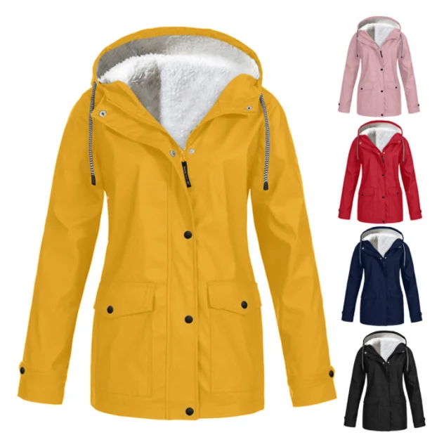 2023 Women's Autumn Winter Plus Velvet Outdoor Jacket Windproof Waterproof Mountaineering Hooded Coat