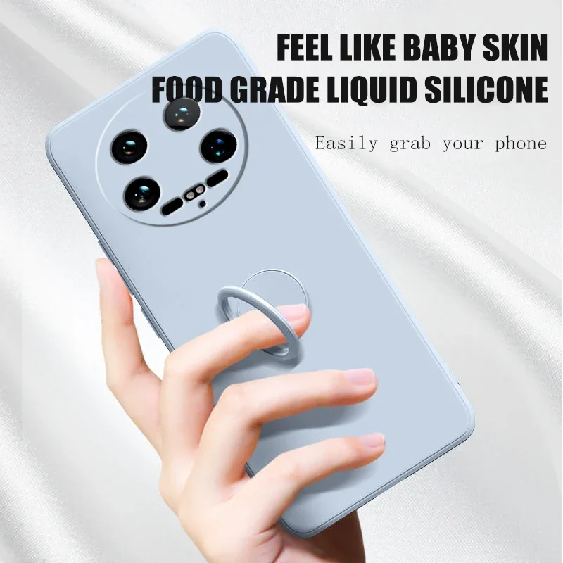 Liquid Silicone Ring Stand Phone Case with Lanyard and Magnetic Soft TPU Cover
