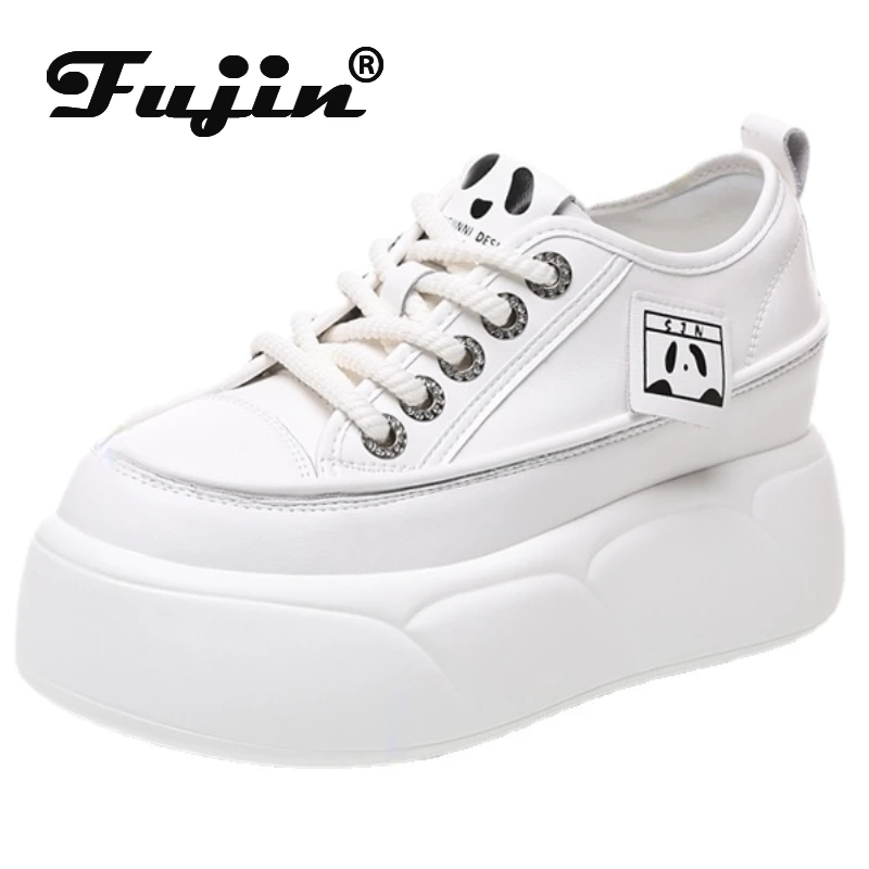 

Fujin 7.5cm Women Microfiber Leather PU Platform Wedge High Heels Ankle Booties Spring Chunky Sneaker Autumn Vulcanize Shoes