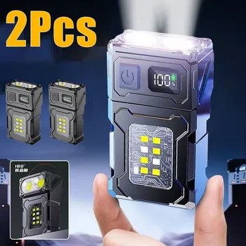 Portable Tail Magnet Flashlight Super Bright MINI USB Rechargeable LED Torch with COB Emergency Light for Camping and Hiking