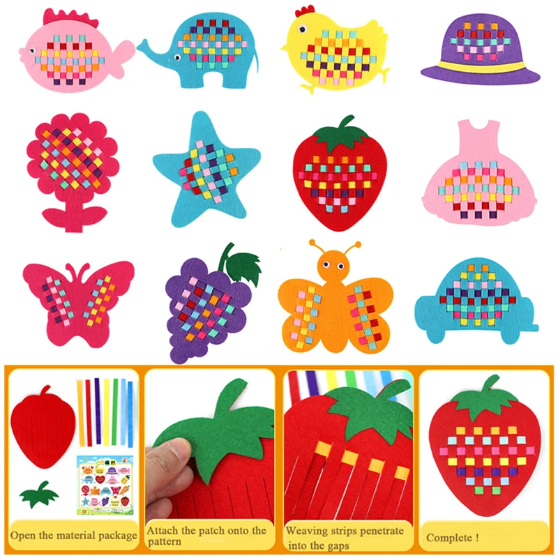 Children's Handmade Weaving Toys Cartoon Chicken Flower Fruit Fish Ocean Animal Non-woven Weaving Material Art Craft Set for Kid