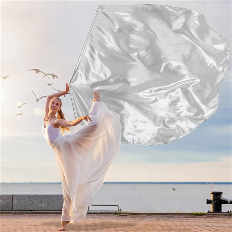 【Support-Cod】 55&quotPraise Dance Worship Flags 2 Pcs Silver Semicircle Church Flags Beginner Church Dance Flags With Flexible Rods