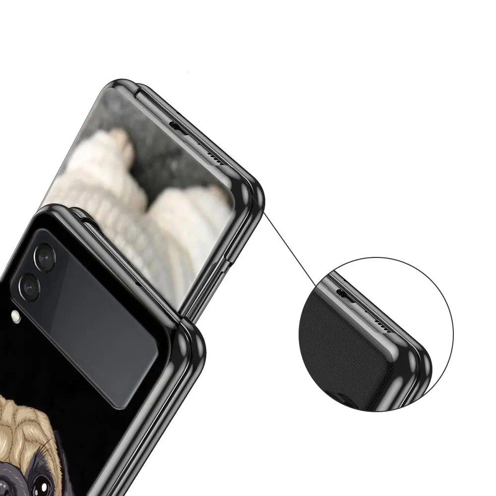Folding Black Shell Phone Case with Cute Pug Design - PC Hard Cover