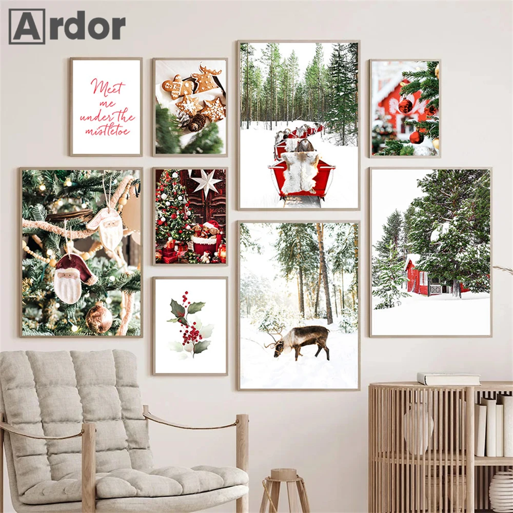 

Winter Snow Tree Posters Animal Elk Print Pictures Christmas Wall Art Canvas Painting Gifts Poster Living Room Home Decoration