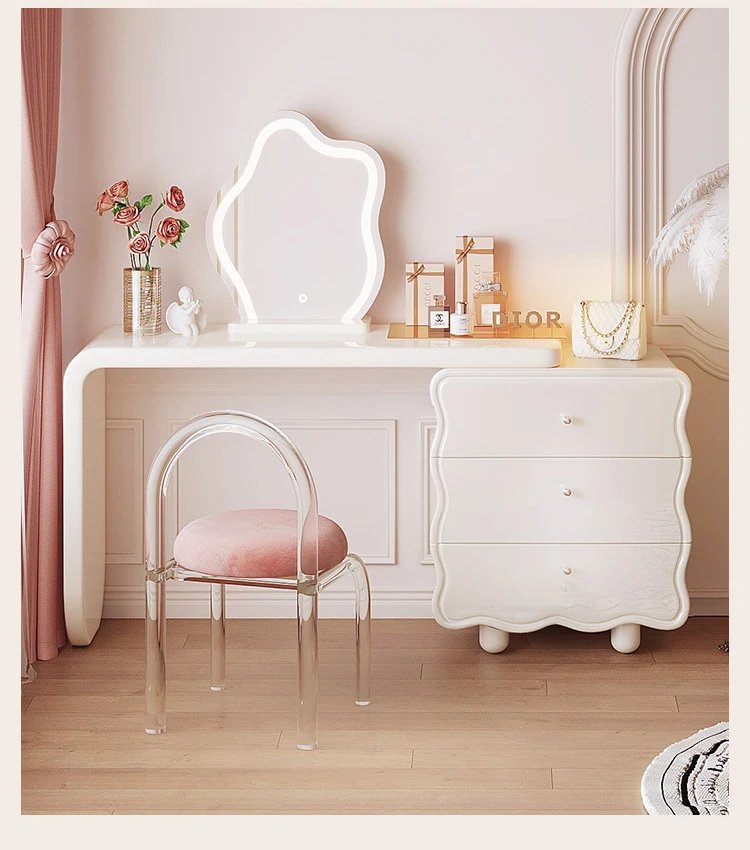 

Кремовый стильный туалетный столик французский минималистичный современный угловой прикроватный столик