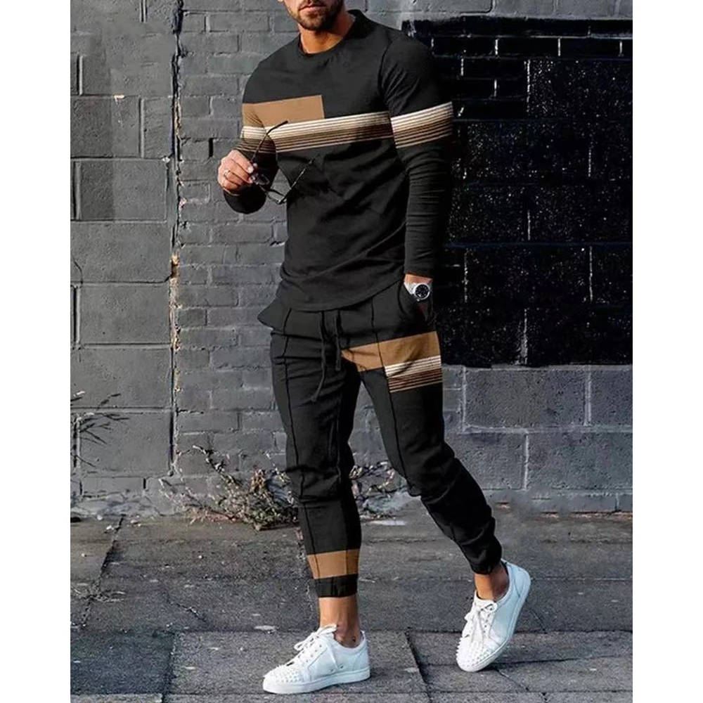 Fashion Mens Two Piece Sets Graphic Printed Tshirts And Slim Pants