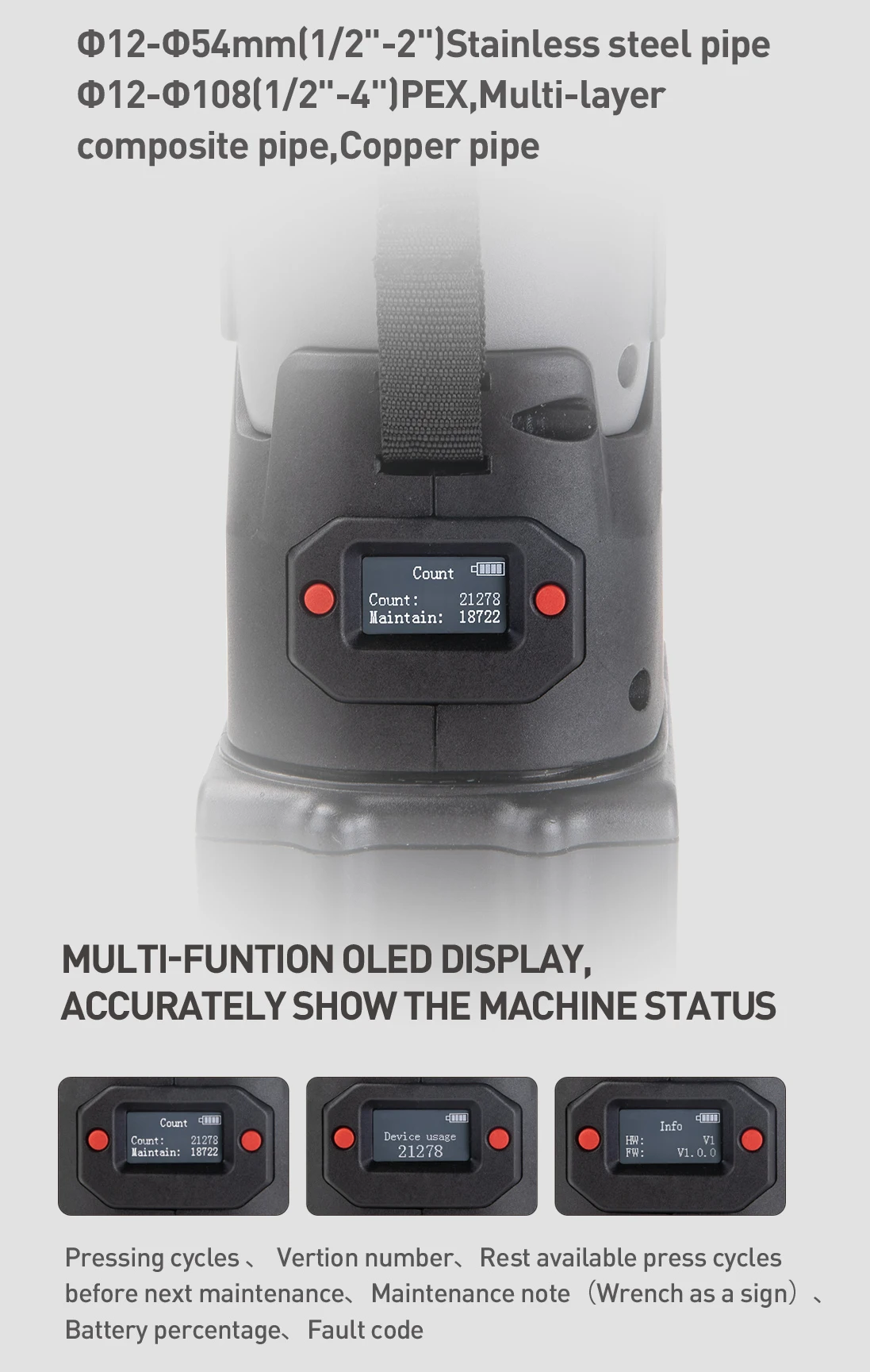 ZUPPER PZ-3240 Newly Upgraded Battery Press Tool For Plumbing Copper Pex Multilayer Pipe Crimping Include Optional Separate Jaws 2