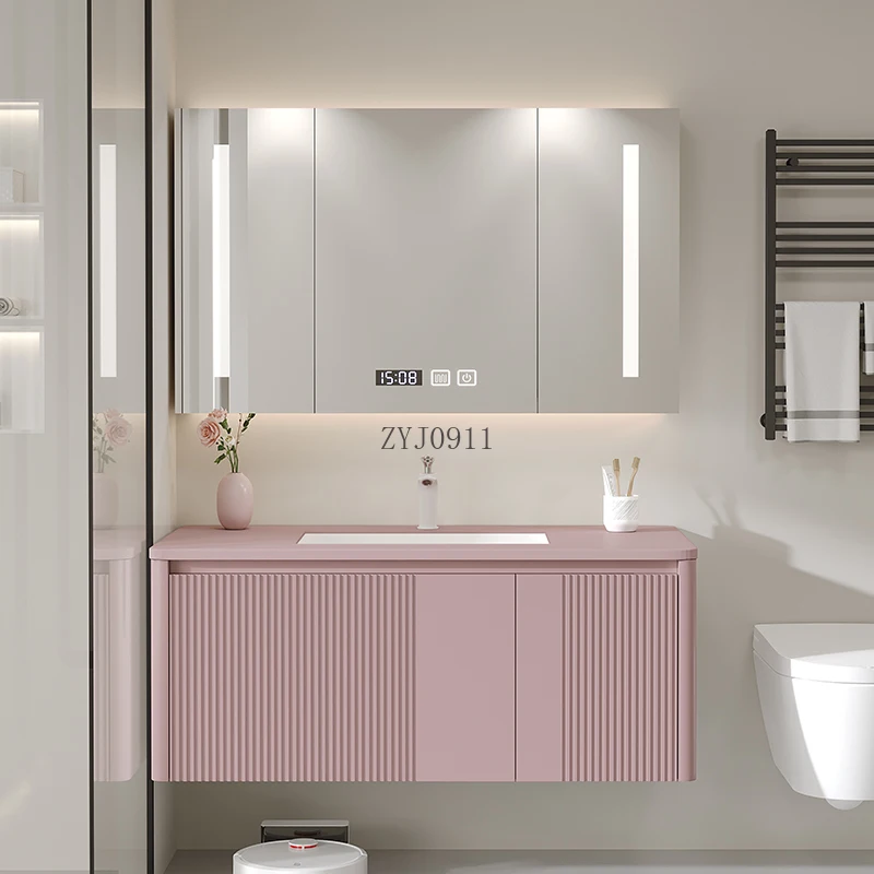 *Bathroom Cabinet Slate Seamless Integrated Washbasin Waterproof Smart Mirror French Washstand