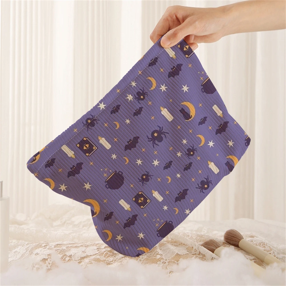 1 bat and star patterned corduroy makeup bag, lightweight zipper makeup storage box, multifunctional bag with lining