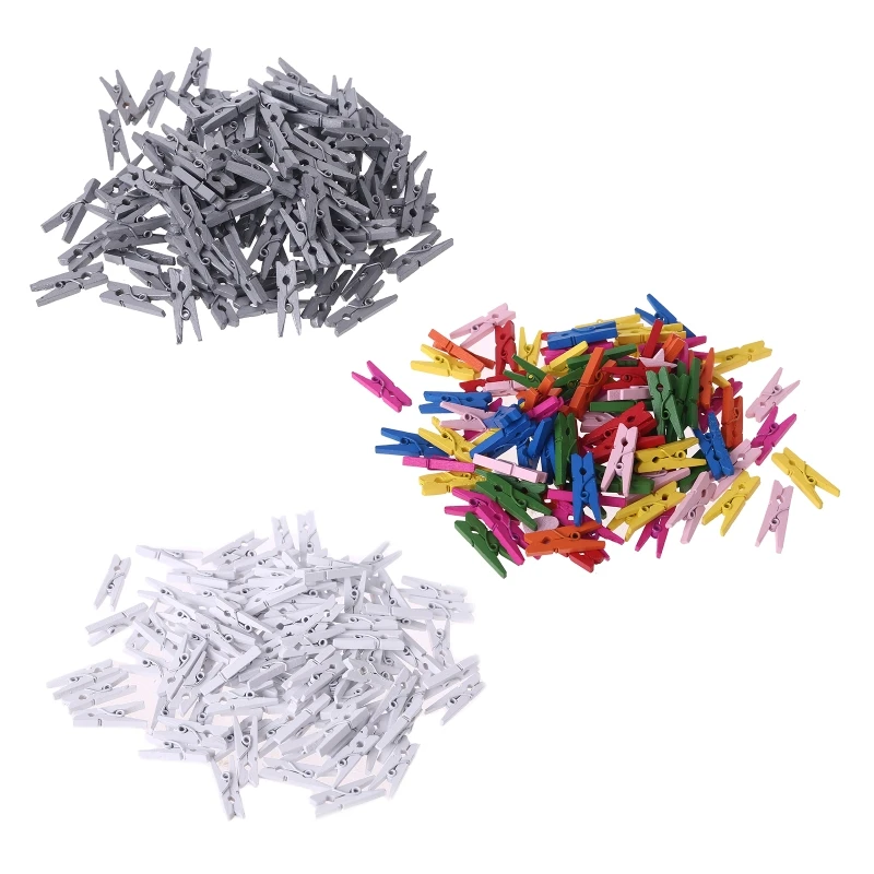 Lot de 100 mini pinces en bois naturel de petite taille 25 mm pour pinces à linge en papier photo