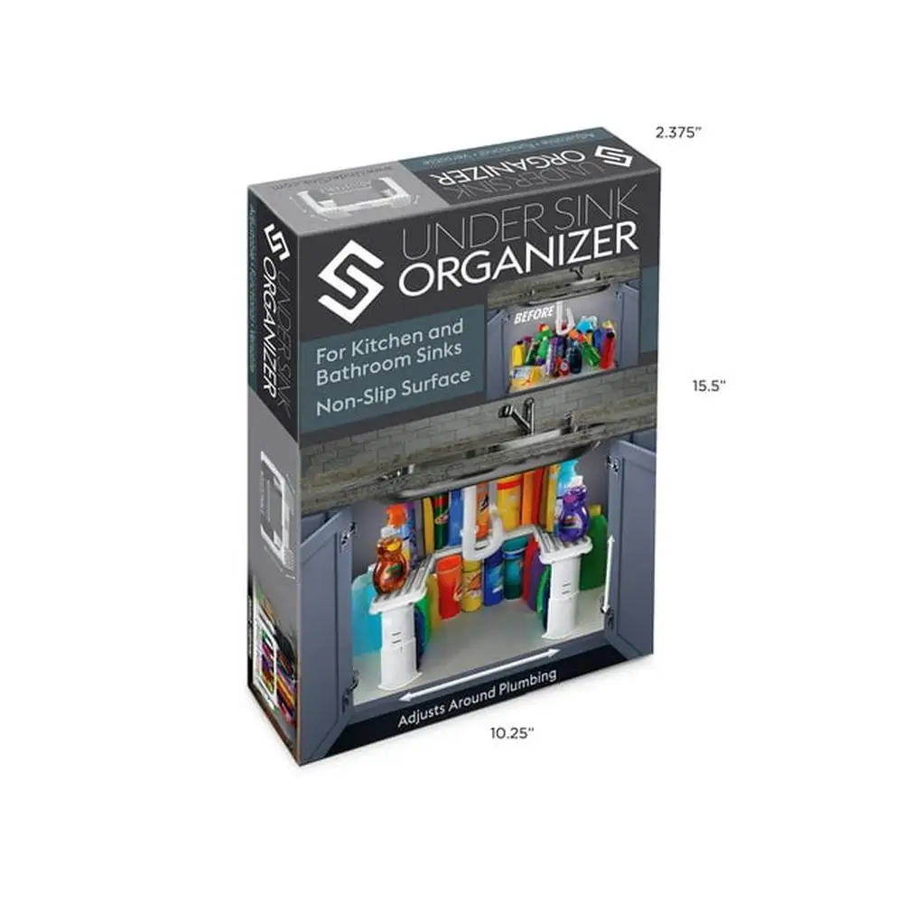 Adjustable Under Sink Organizer Shelf Non-Slip Surface Bathroom Kitchen Cleaning Supplies Organize Expandable Versatile Savvy
