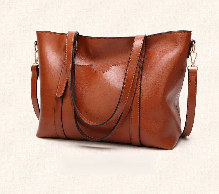 Wind oil wax handbag, patent leather glossy tote trendy versatile women's one shoulder bag, simple and large bag_voghion.com