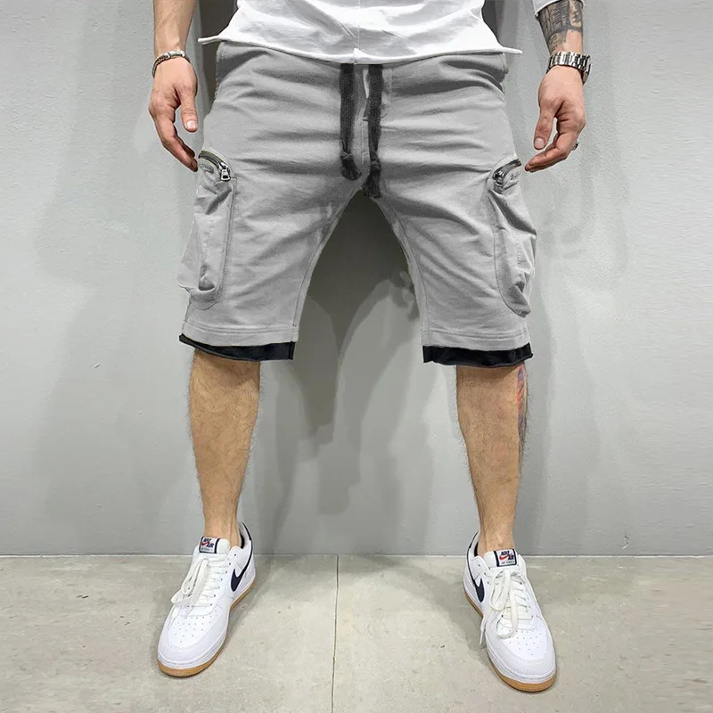 Men's Shorts New Summer Cotton Double-Pocket Zippered Cargo Pants Hip-Hop Style Casual Pants Sports Fitness Five Point Pant