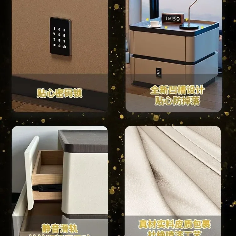 Bedside Table with Lock Modern Simple Italian Minimalist Solid Wood Storage Household Light Luxury Premium Bedroom Bedside Table