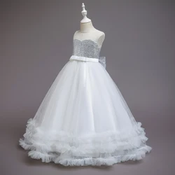 Elegant Pink Lace Mesh Flower Girl Dress - Princess Style Party & Wedding Attire - 150 9 - 10T (WHITE)