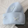 Korea Ins Bowknot Pearl Knitted Hats Angora Rabbit Fur Y2K Winter Hat Women Girls Fluffy Warm Beanies Plush Thick Skullies Caps 5