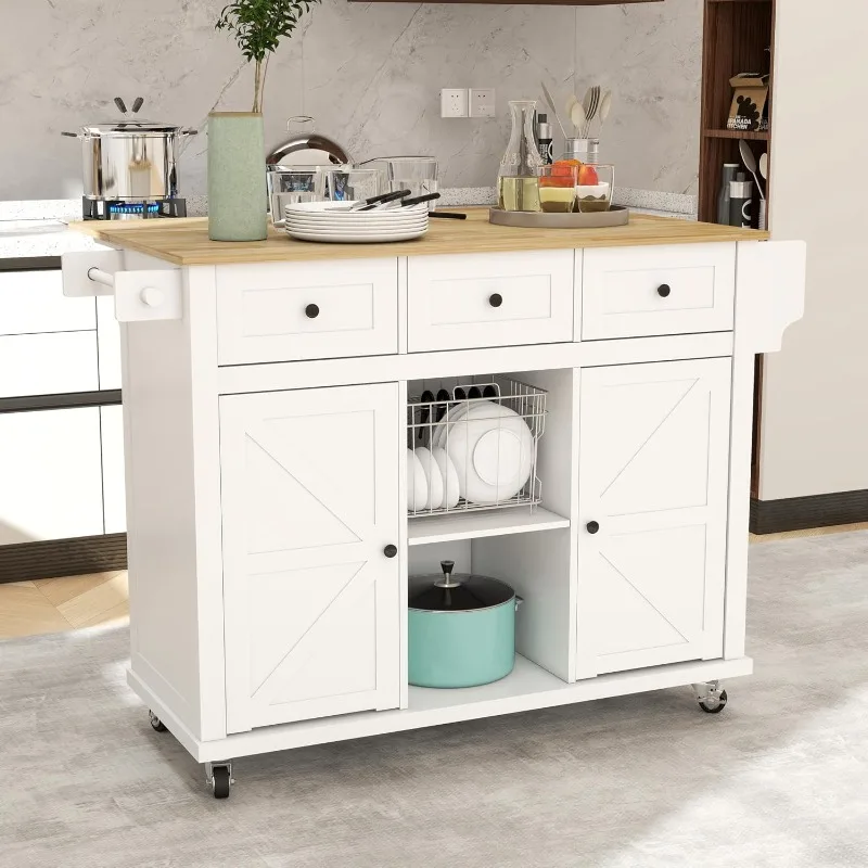 Mobile Island on Wheels, Rolling Kitchen Island Cart with Drop Leaf, Kitchen Table for