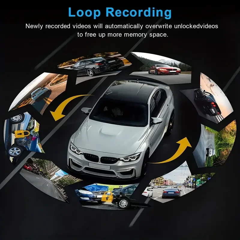 Black 1080P Car Dash Cam with Night Vision and Rear View Camera
