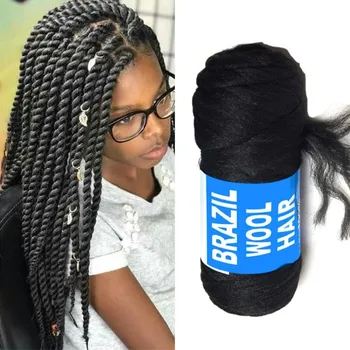 100% Brazilian Wool Hair Extensions for Braids  Acrylic Yarn for African Braids/Spring Twist/Faux Locs/Wraps with Crochet Hook 1