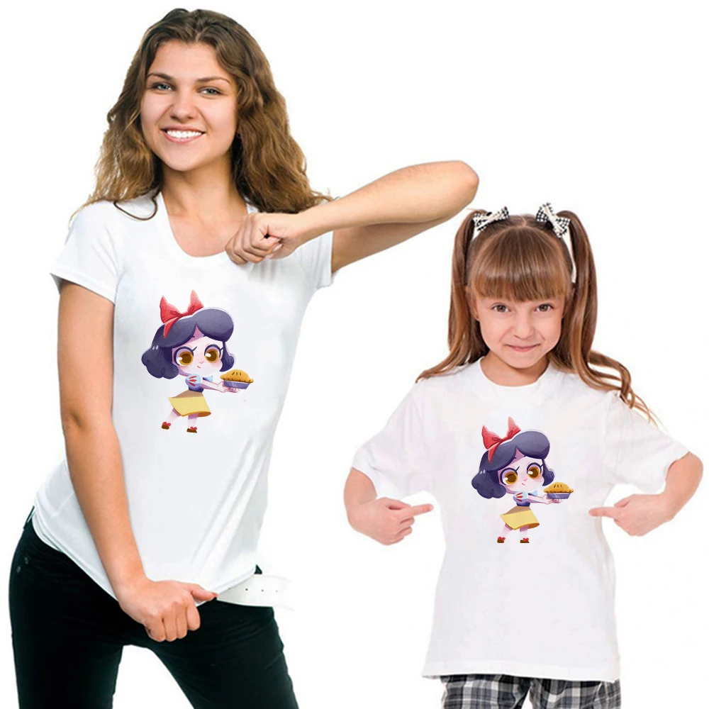 Family Matching Outfits Mother Kids Tshirt Cartoon Q Version Disney Princess Merida Pattern Kawaii Summer Girl Women Top T-shirt couples clothing sets Family Matching Outfits