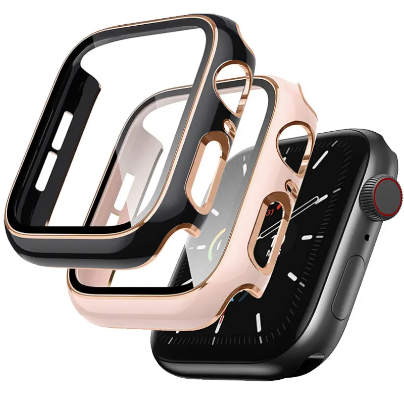 

Case for Apple Watch 45mm 44mm 40mm 42mm 38mm 41mm Tempered Glass Screen Protector series 8 7 6 SE 5 4 3 iWatch Protective Cover