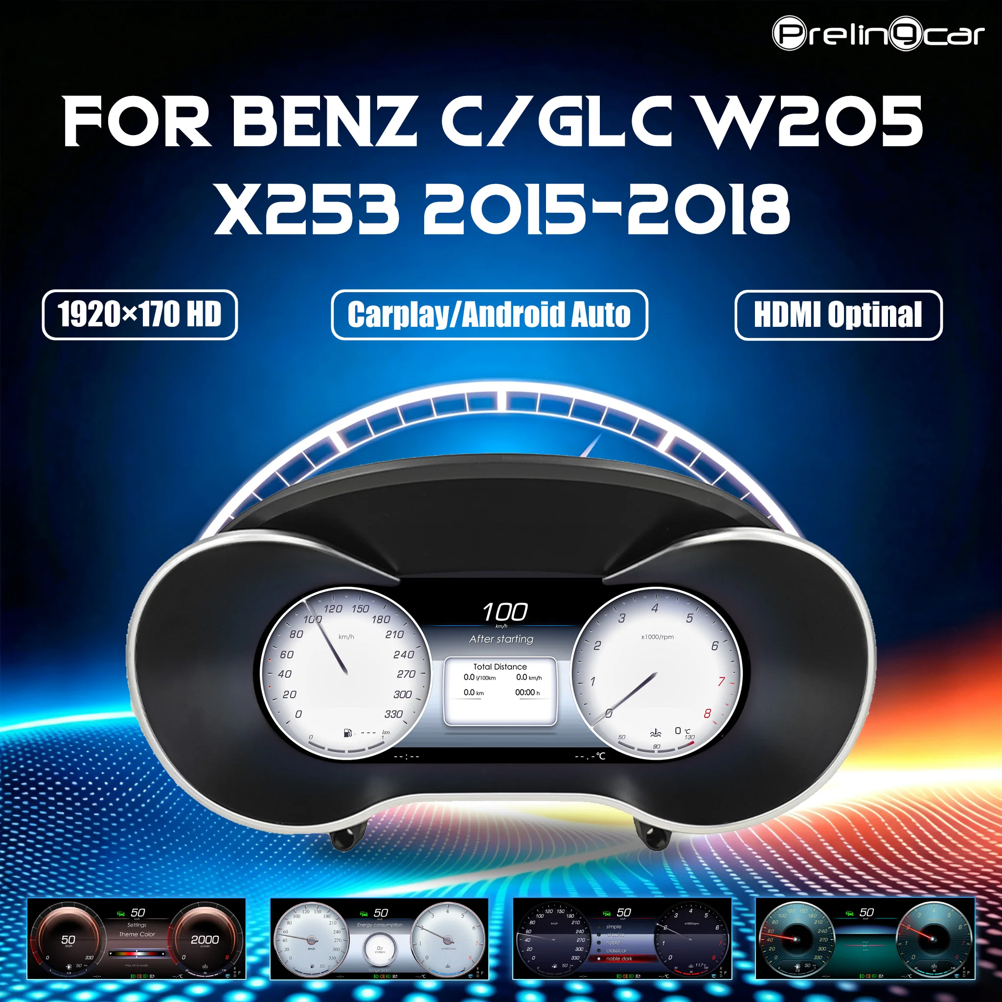 Panel de Instrumentos Digital LCD de 12.3 Pulgadas para Mercedes Benz C/GLC V205 W205/X253 2015-2020, NTG 5.0 5.5, Velocímetro 1
